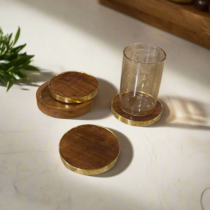 Corporate Office Brass Wood Coasters (set of 4)