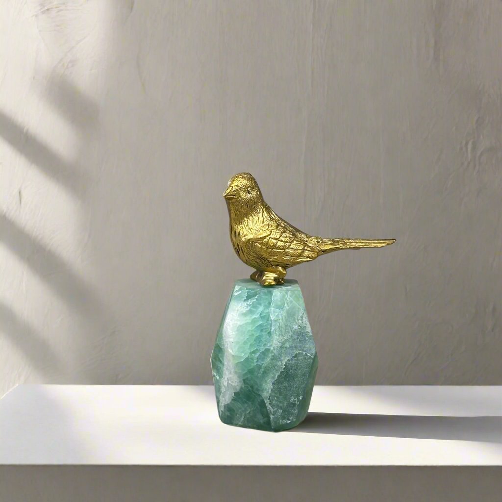 Bird Green Crystal Brass Showpiece