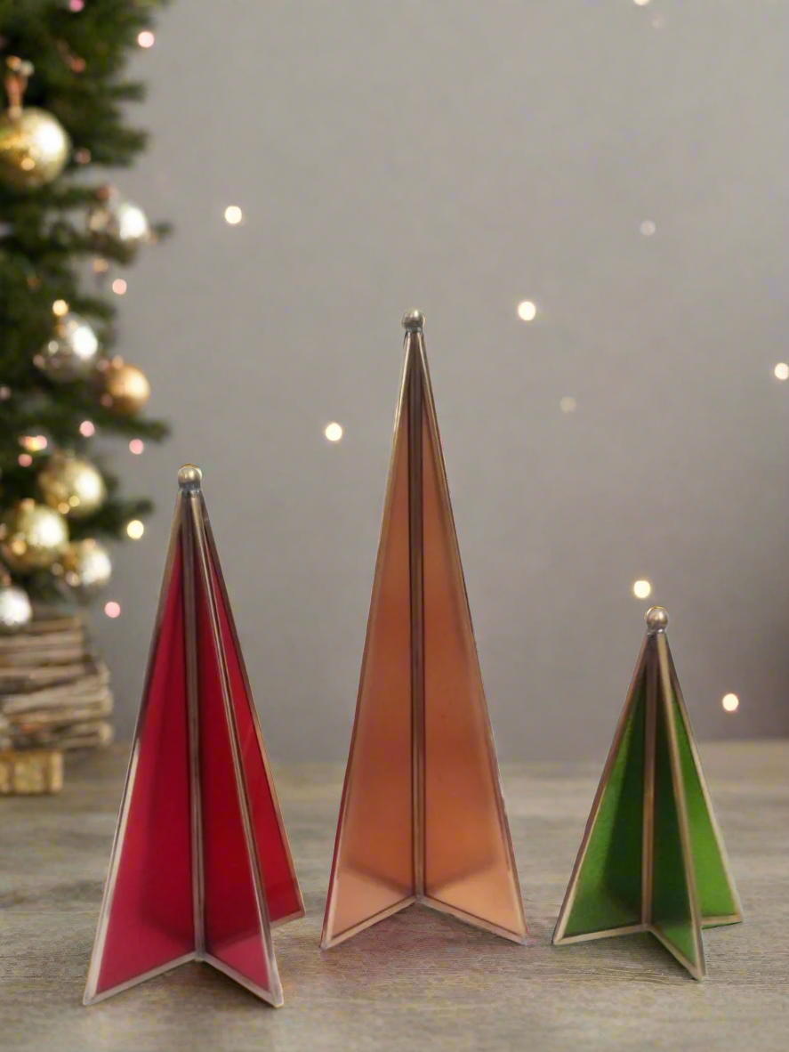 Christmas Glass Trees Decor (Set of 3)