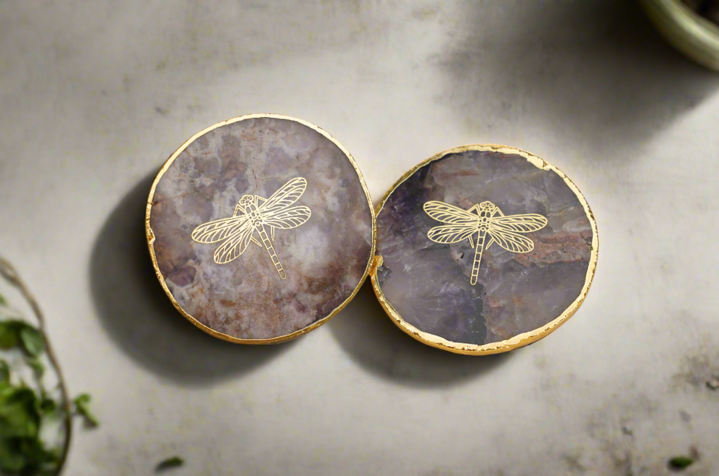 Dragonfly Amethyst coaster (Set of 2)