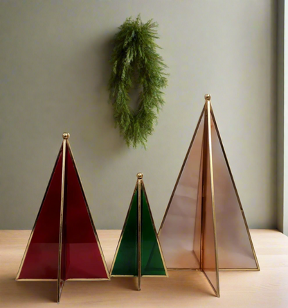 Christmas Glass Trees Decor (Set of 3)