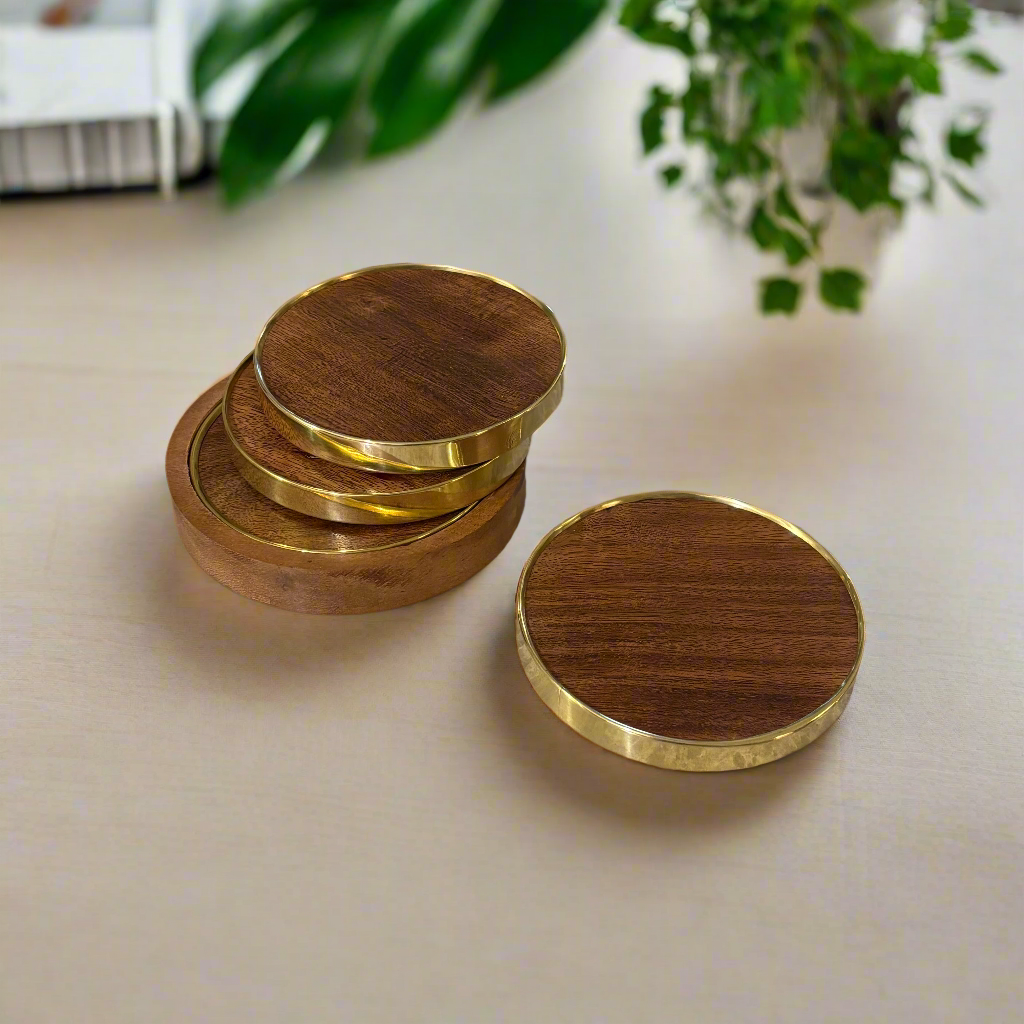 Corporate Office Brass Wood Coasters (set of 4)