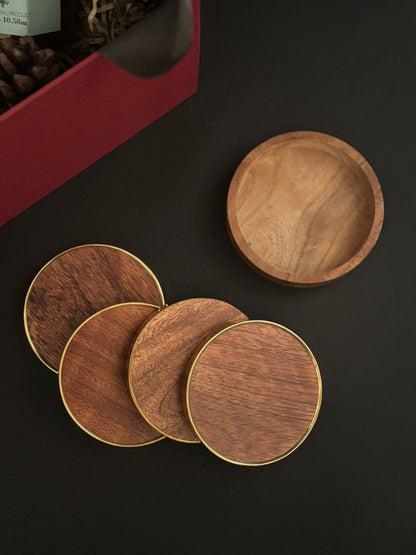 Corporate Office Brass Wood Coasters (set of 4)