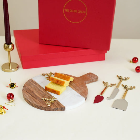 Christmas Deer Cheese Platter & Knives Gift Box