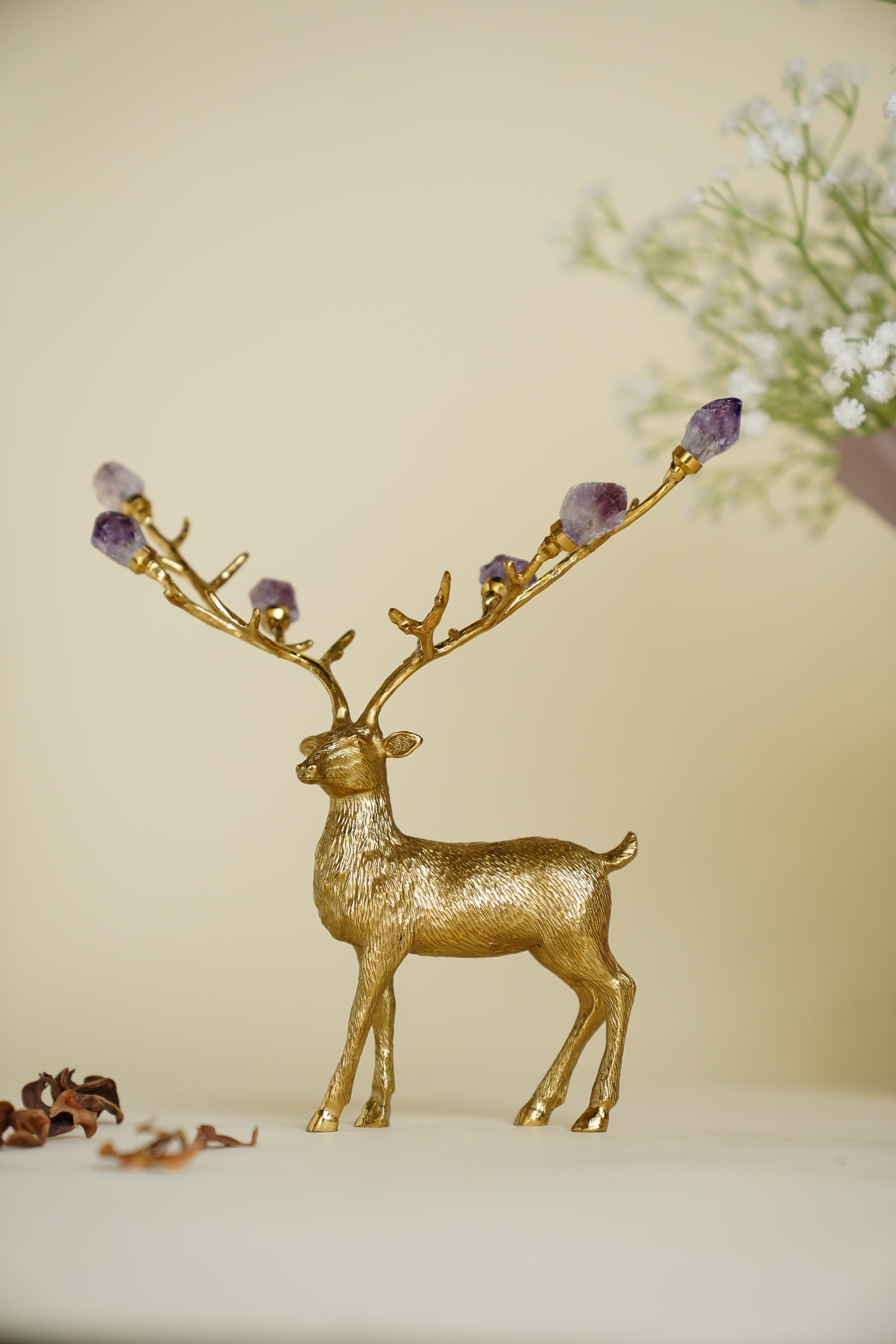 Saltus Deer Amethyst Brass Sculpture (Small)