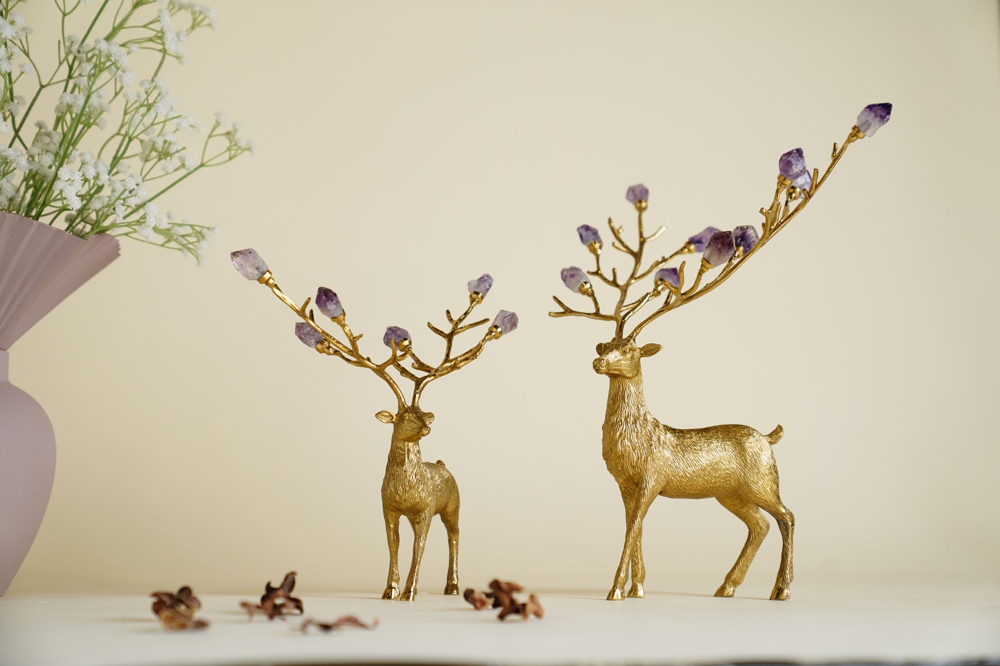 Saltus Deer Amethyst Brass Sculpture (Small)