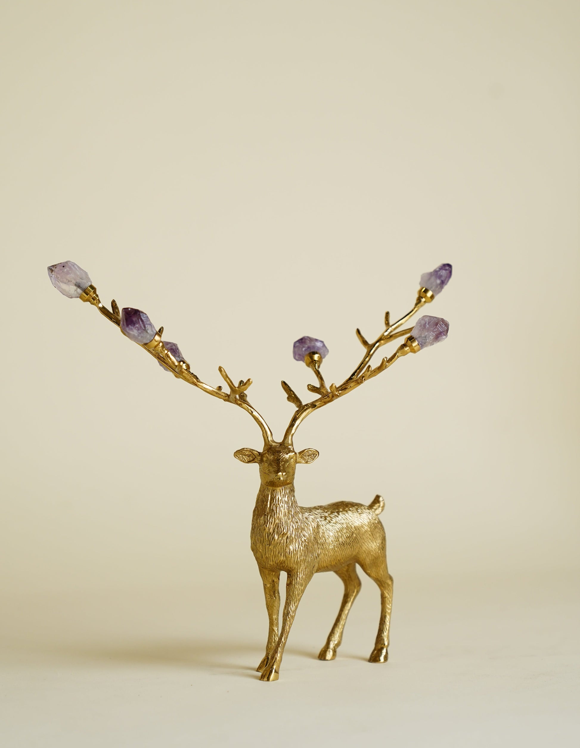 Saltus Deer Amethyst Brass Sculpture (Small)