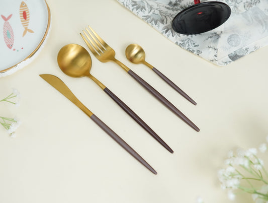 Nordic Coffee Gold Dinner Cutlery Set (Set of 24 pieces)