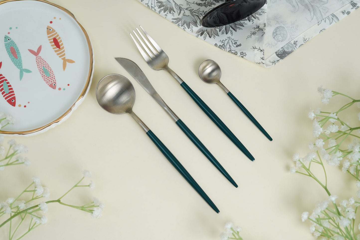 Nordic Dinner Green Silver Cutlery (Set of 24 pieces)