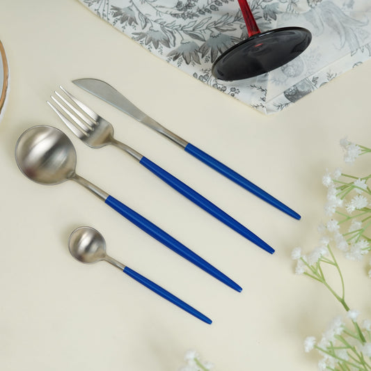 Nordic Dinner Blue Silver Cutlery (Set of 24 pieces)