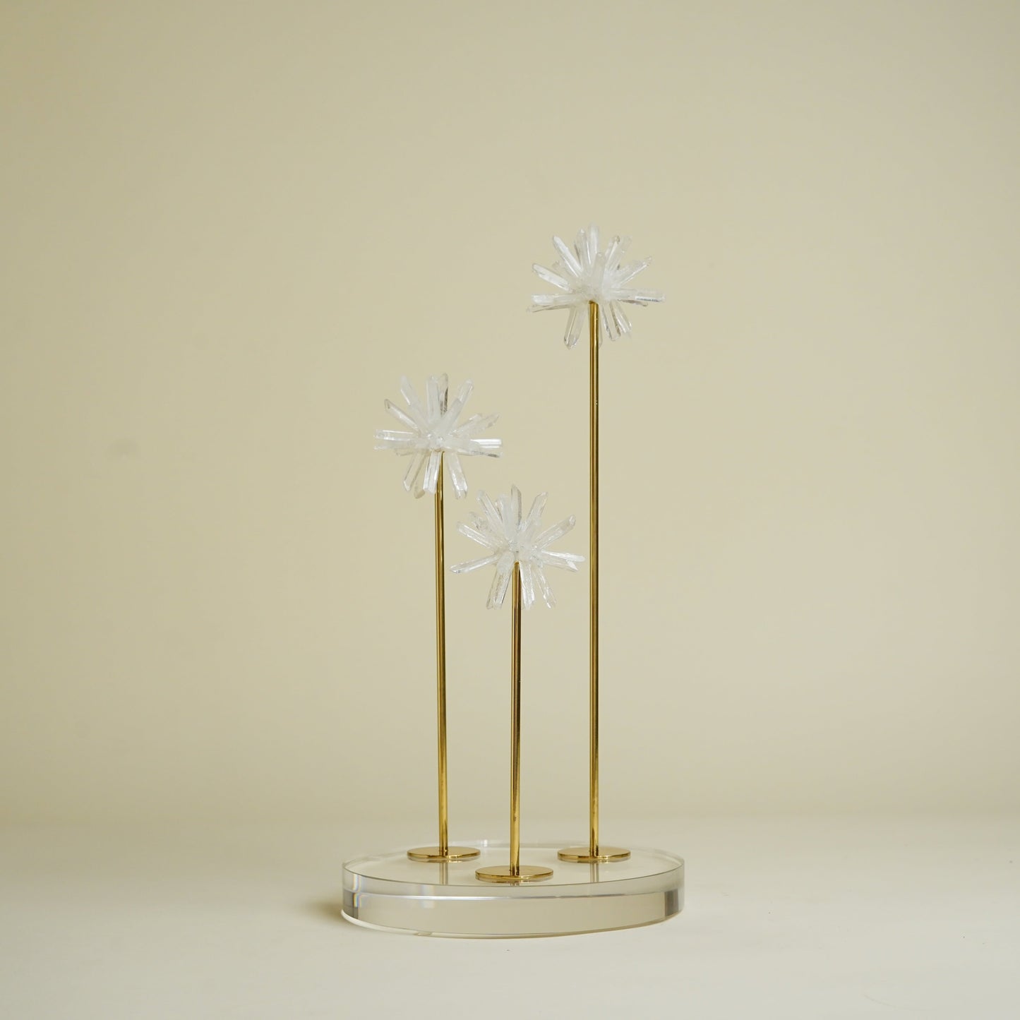 Blooming Flower Crystal Brass Sculpture