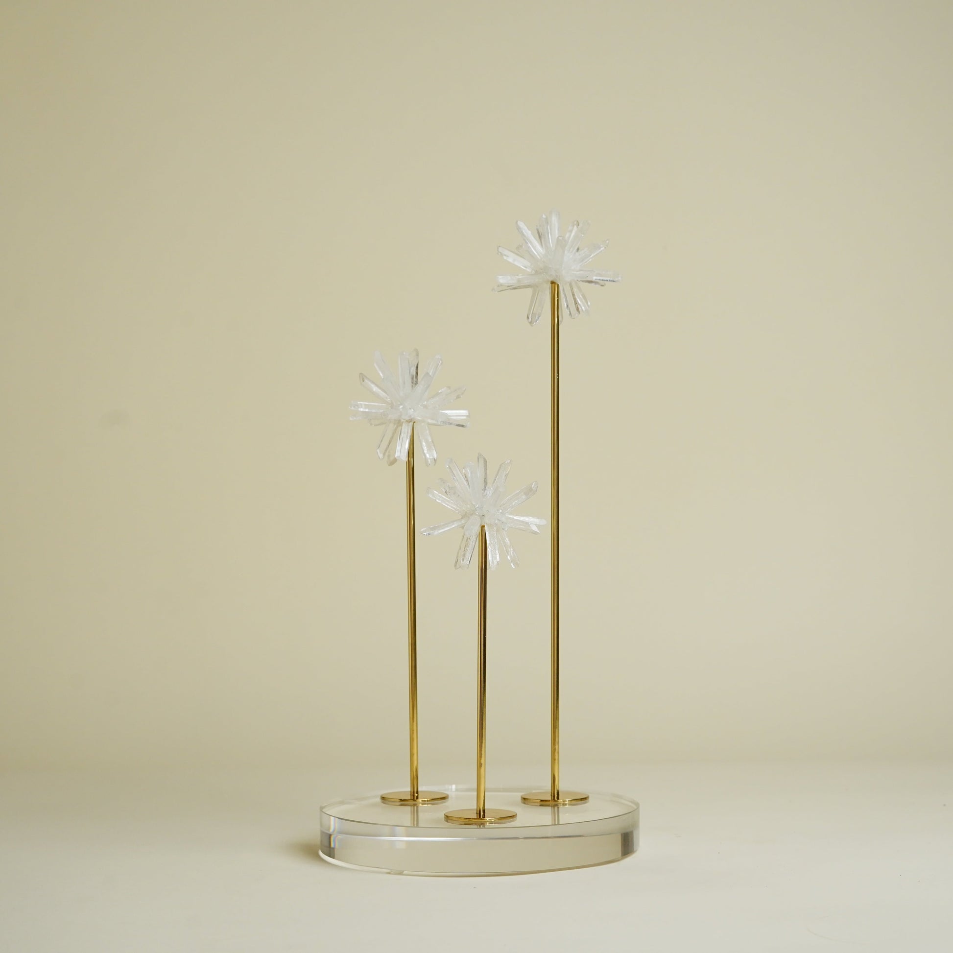 Blooming Flower Crystal Brass Sculpture