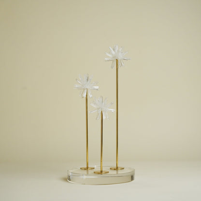 Blooming Flower Crystal Brass Sculpture