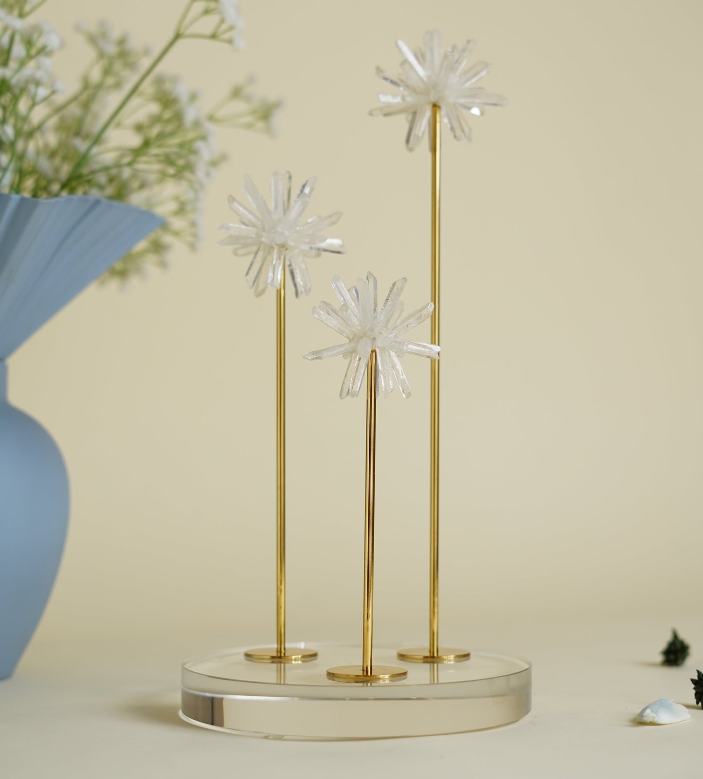 Blooming Flower Crystal Brass Sculpture