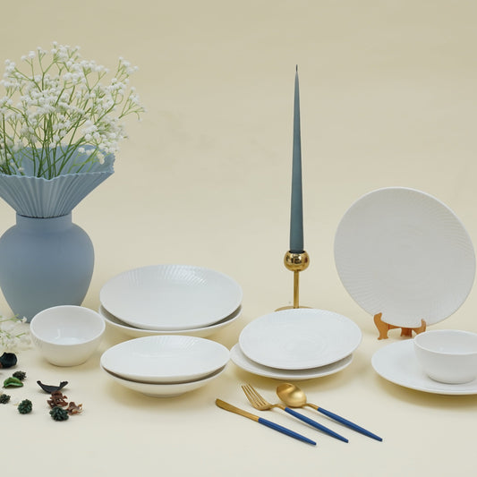 Mangata White Ceramic Dinnerset (Set of 8 Pcs)