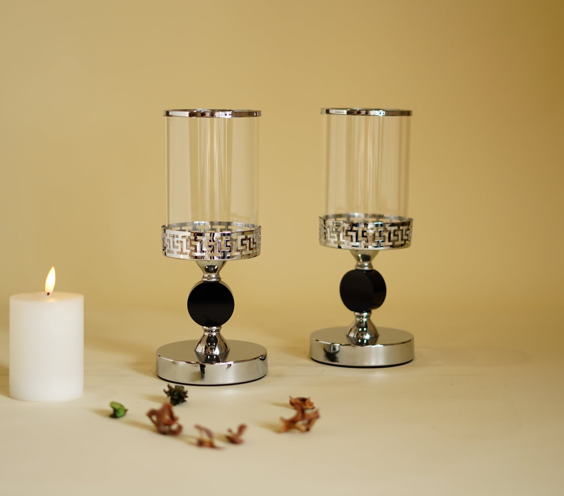 Meraki Silver Candle Stands (Set of 2)