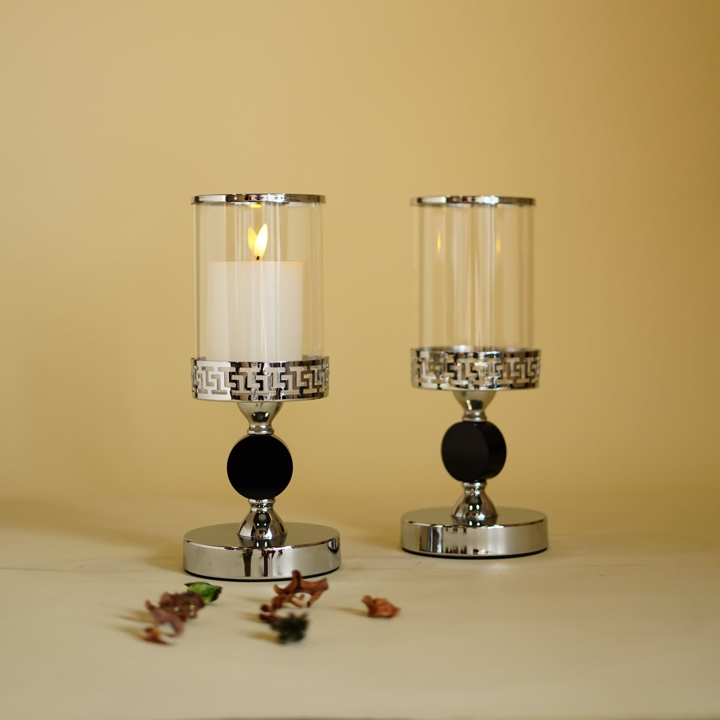 Meraki Silver Candle Stands (Set of 2)