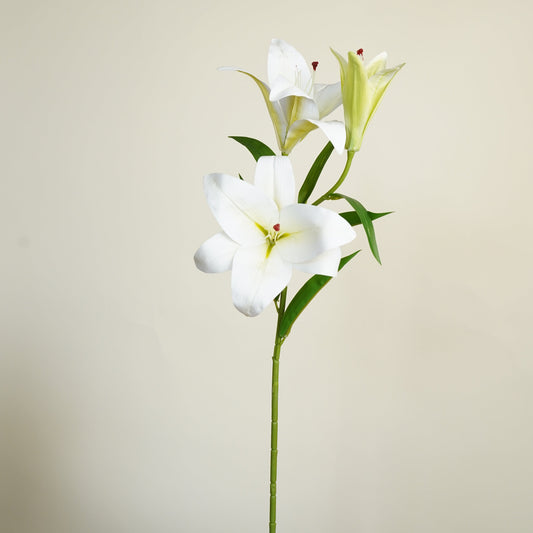 Yellow & White Oriental Lily Artificial Flower Stem