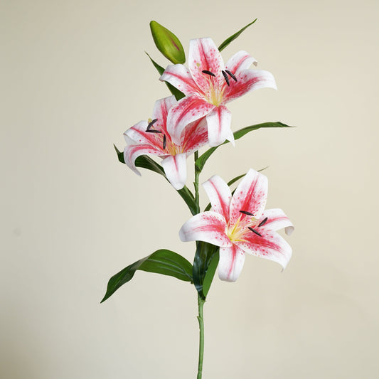 Deep Pink & White Oriental Lily Artificial Flower Stem