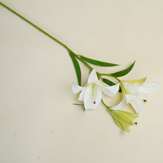 Yellow & White Oriental Lily Artificial Flower Stem