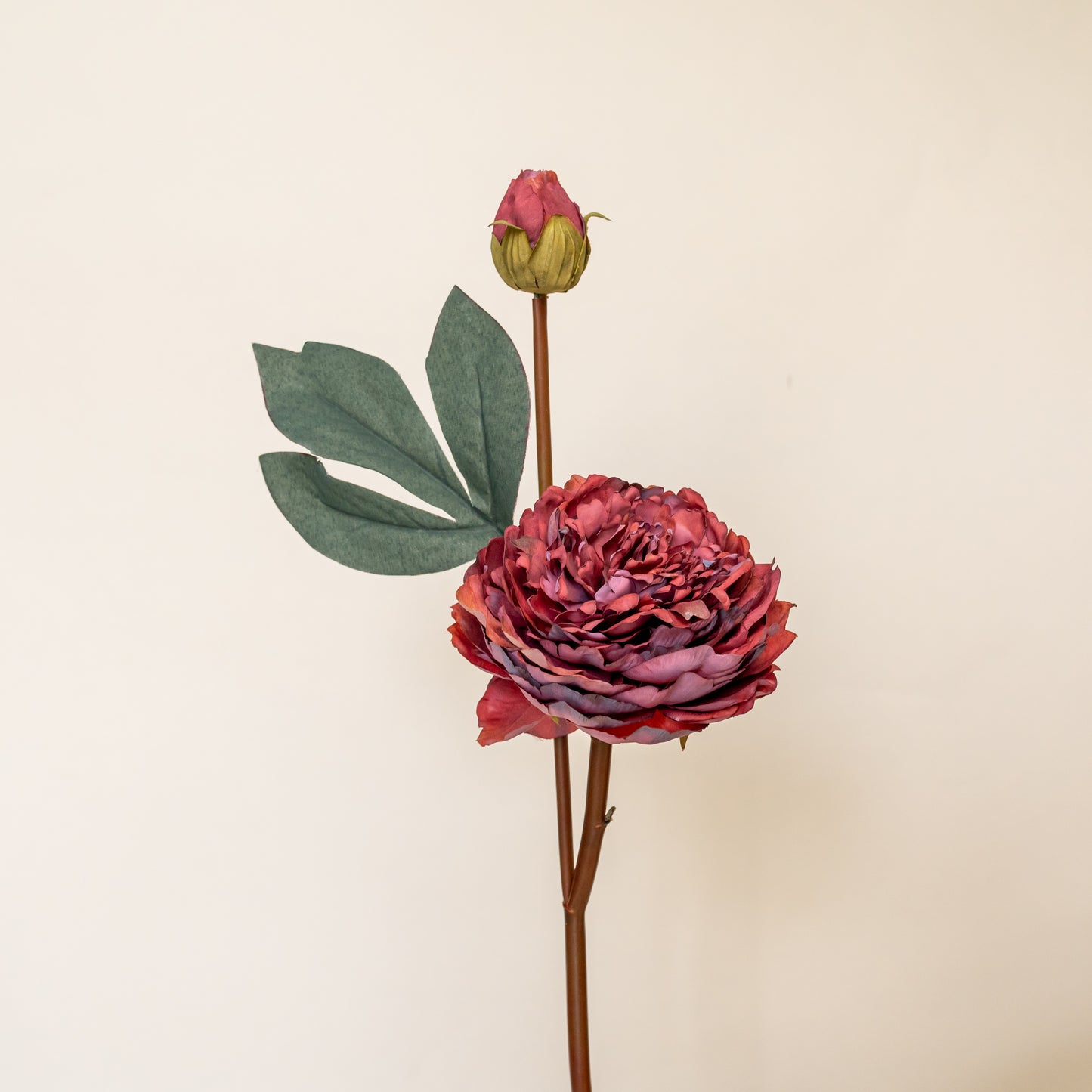 Wine Peony Artificial Faux Flower Stem