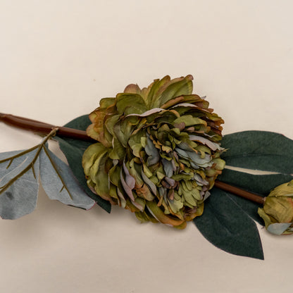 Olive Green Peony Artificial Faux Flower Stem