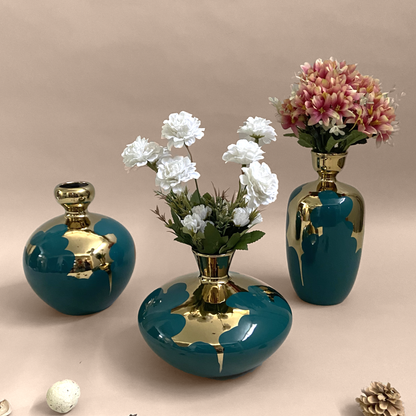 Viridis Emerald Gold Porcelain Vases (Set of 3)