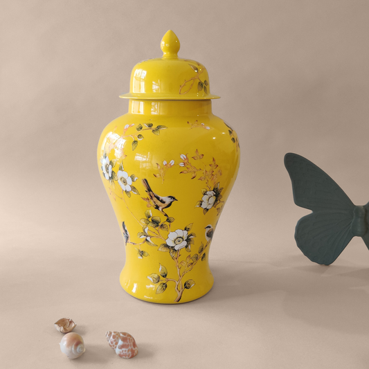 Decorative Yellow Porcelain Jar (Large)