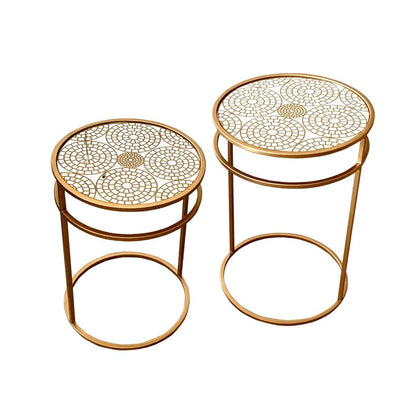 Home Decor Mirror Glass Metal Matt Gold Nesting Tables (Set of 2) - The Decor Circle