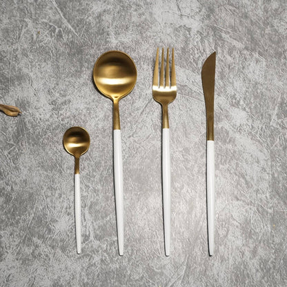 Nordic Stainless Steel Dining Gold White Cutlery Set - The Decor Circle